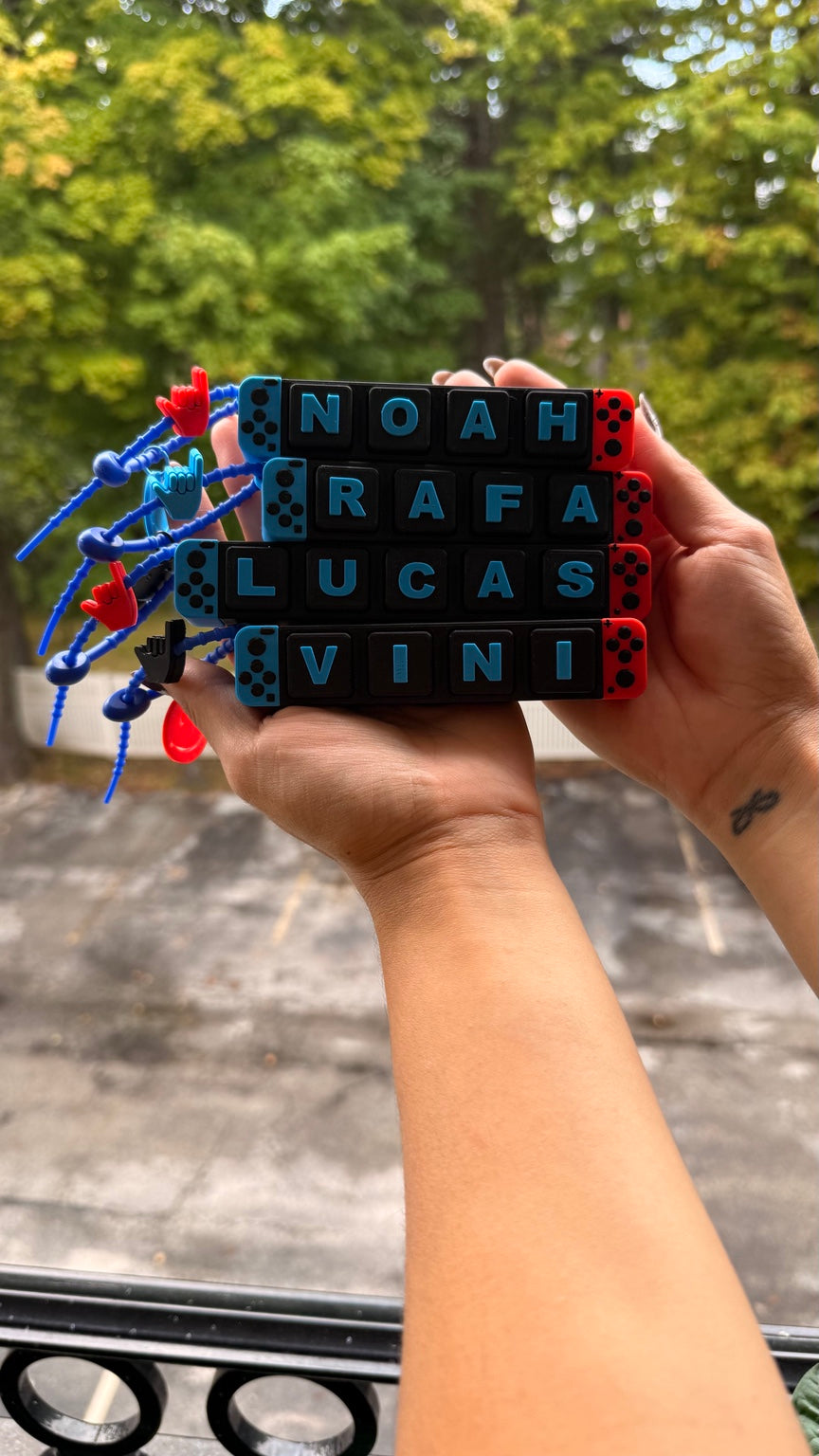 Personalized 3D gaming clickers with custom names Noah, Rafa, Lucas and Vini